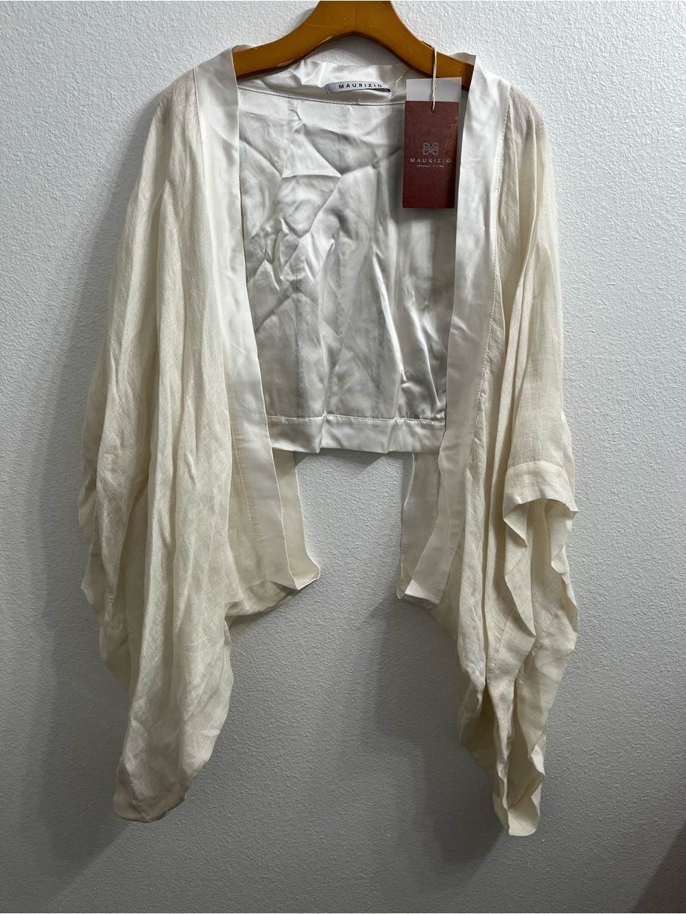 Maurizio Mykonos Athens Waterfall Cardigan Size 38 Linen Silk Snake Cream